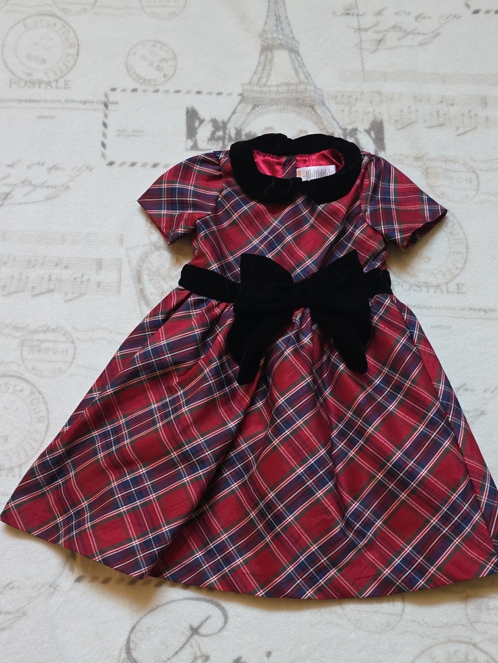 Gymboree Red Plaid Dress with Black Velvet Bow